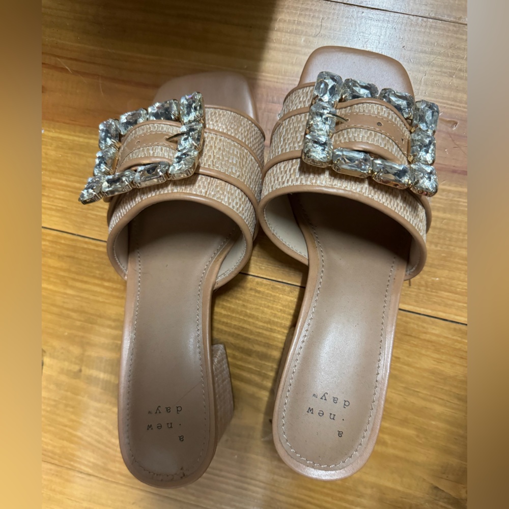 a new day Tan Jeweled Buckle Slide Mules